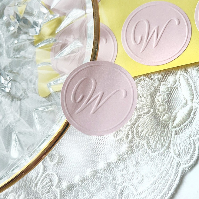 컬러 형압스티커 베이비핑크 모조지 웨딩 청첩장스티커, 120p, 베이비 핑크 웨딩 120p