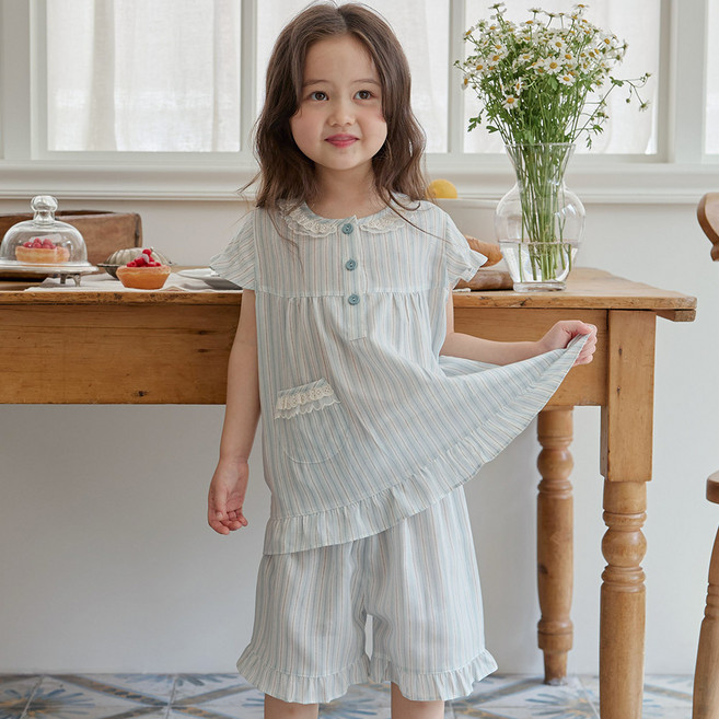 유아실내복 어린이 파자마 아동복 스트라이프 텐셀 반팔 상하복 세트