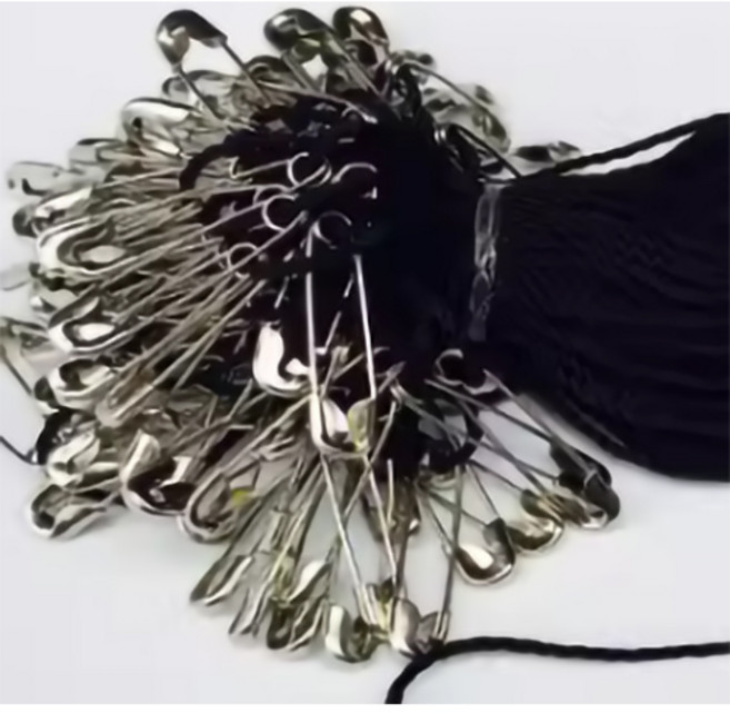 의류 제품 황동 택끈 라벨끈 상표끈 택핀 실고리핀, 100개, 실버핀블랙끈