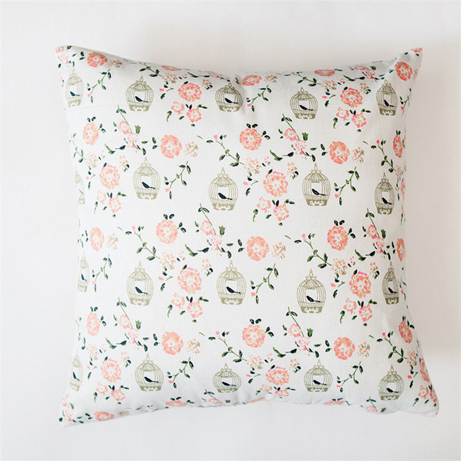 플러시 쿠션 가정용 침대 옆 소파 쿠션 허리 쿠션, 45x45 베개 커버(솜 미포함), 꽃무늬 새장