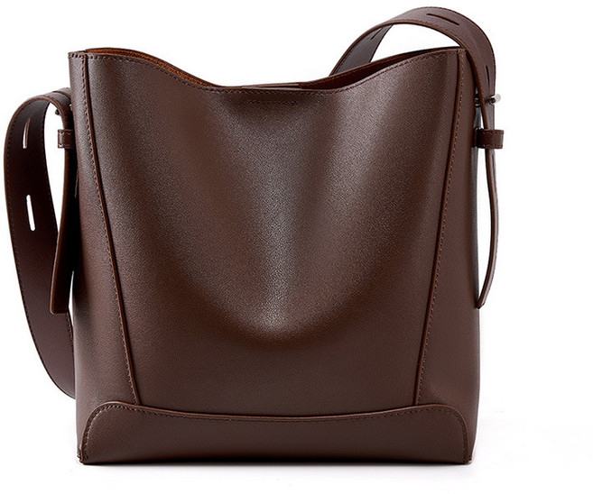 GENINA 여성용 프리미엄 천연 소가죽 메신저 버킷백 대용량 토트 숄더백