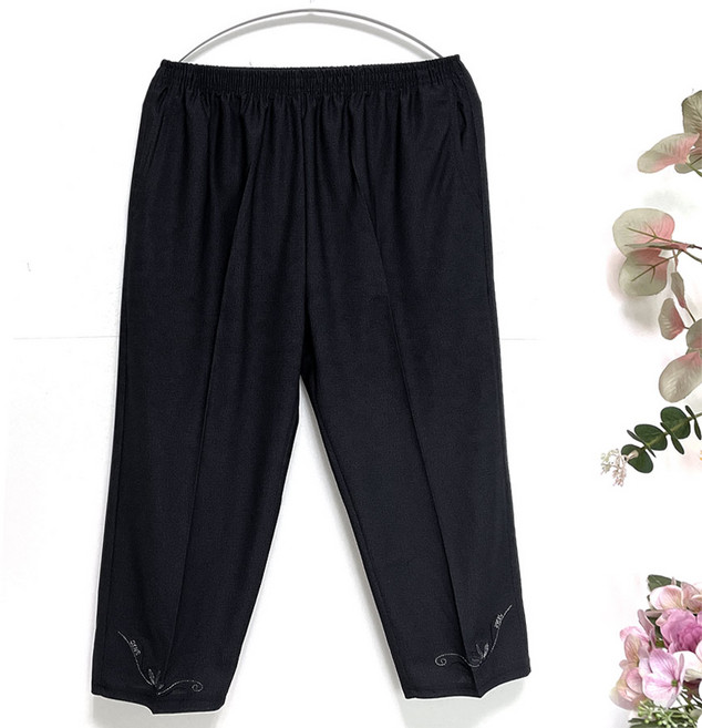 국민할매 할머니옷 여름 냉감 밑단 연꽃자수 슬림 7부 밴딩바지[SH-88-1]요양원바지