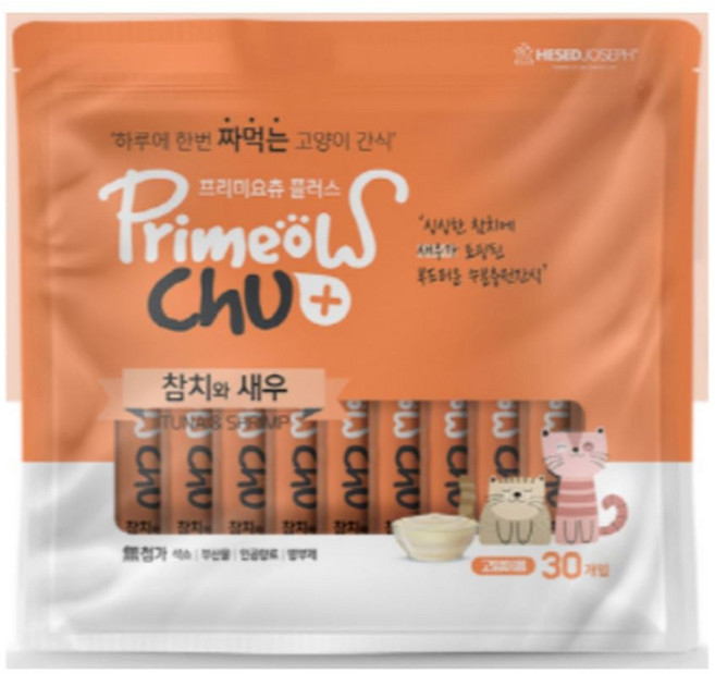 (2개묶음)(프리미요) 프리미요츄 고양이츄르 참치+새우 대용량 300g (10gX30개입) rod+33545nL
