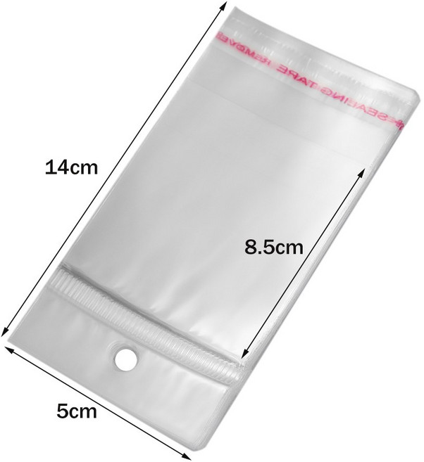 100PCS 목걸이 쥬얼리 홀더 중소 비닐 셀프 기업 명확한 포장에 봉투 주머니 인감, 5X14cm