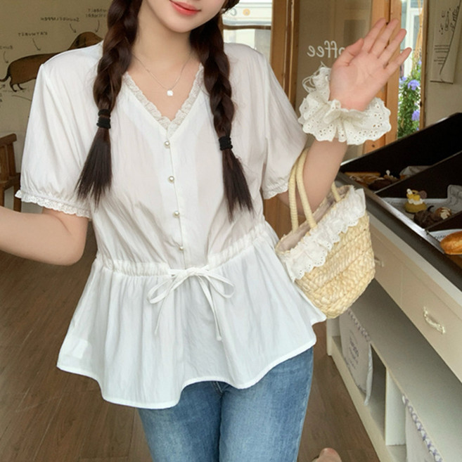 메이킹유 [2size] 프릴 레이스 허리스트랩 WB5589틸다블라우스