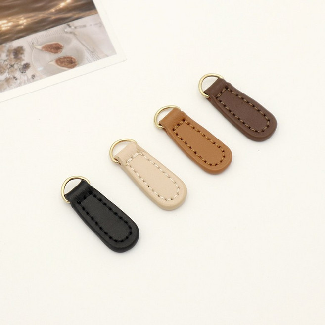 가죽고리손잡이 가죽지퍼고리, 블랙, 1개