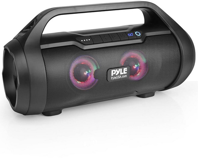 Pyle 붐박스 스피거 무선 휴대용 블루투스 500W 2.0CH 충전가능 배럴 라우드 스테레오 시스템 AUX 인풋/USB/SD/FM라디오/3인치 서브우퍼/보이스 컨트롤 포함 (
