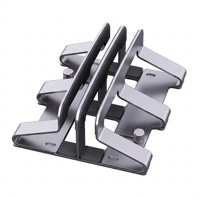 BuddhiGear 노트북 수직 거치대 듀얼슬롯 탄소강 데스크 수납 너비조절 실리콘 보호 미끄럼방지, 1개, 실버, C99-DS
