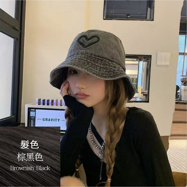 假髮帽 女生一體假髮 化療帽, 92.漁夫帽+黑棕色髮絲, 1個