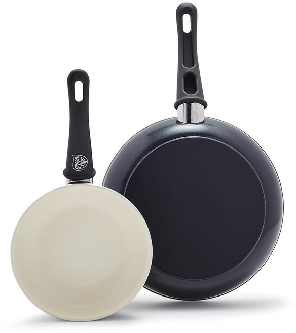 GreenLife 소프트 그립 헬시 세라믹 논스틱 프라이팬 냄비 세트 17.8cm * 25.4cm 터키, 7" & 10" Frying Pan Skillet Se, 블랙 앤 크림