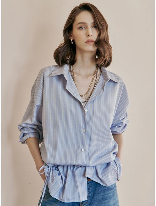 [마쟈] 스트랩 셔링 블루종 스트라이프 셔츠 블라우스