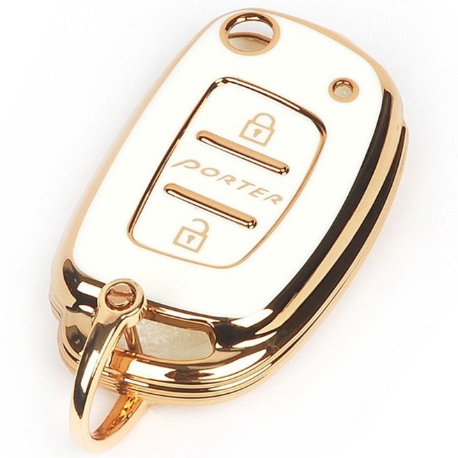 현대 자동차 포터2 디젤 EV 일렉트릭 전기차 키케이스 스마트키 폴딩키 키홀더 키커버 2버튼, 포터2(디젤)폴딩키, 골드-아이보리