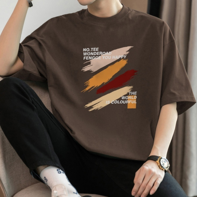 남성 반팔 티셔츠 와이드핏 라운드넥 반소매 티
