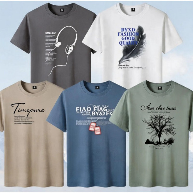 1+1+1+1+1 남성용 빅사이즈 여름용 면 반팔루즈핏 티셔츠 5팩 120KG까지 (5종세트)