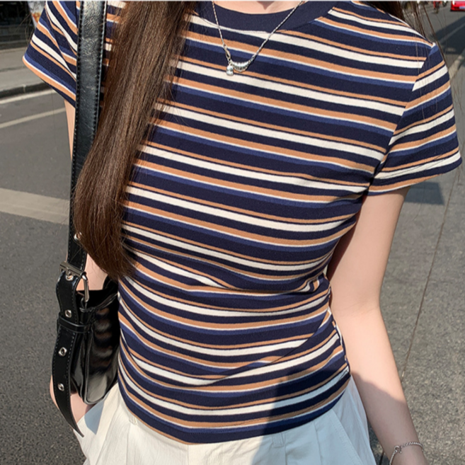 레드에셋 여성 여름 반팔티 스트라이프 티셔츠