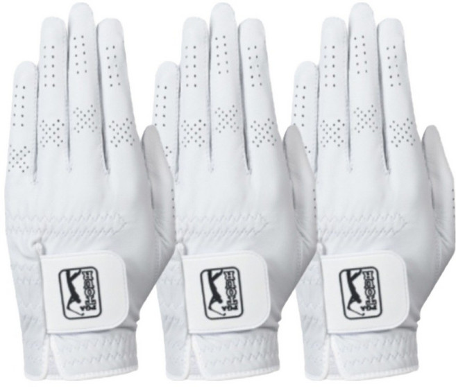 PGA투어 바이퍼 프리미엄 천연 올양피 골프장갑 왼손용, 화이트, 3개