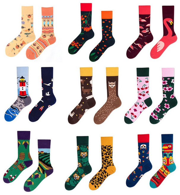 짝짝이 언발란스 일러스트 패턴 여성 여자 삭스 양말