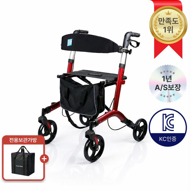 노인 보행보조기 올인원 롤레이터 할머니 유모차/ RED, 1개