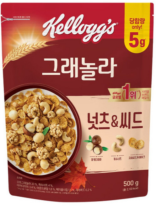 시리얼 넛츠 앤 씨드 그래놀라 500g x 켈로그 그래놀라 / 당 함량 5g, 1개