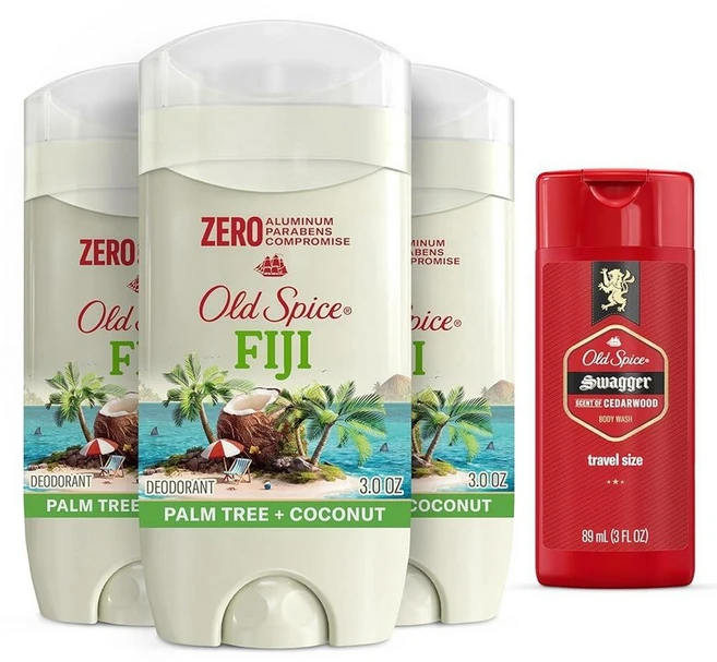 Old Spice 데오드란트 및 땀 억제제 프레셔 컬렉션 피지 보이지 않는 고체형 코코넛 열대 나무 향기 남성용 73 g(2.6온스) (6개 팩) 241860, 야자수 + 코코넛이 함유된 피지 - 쿠팡