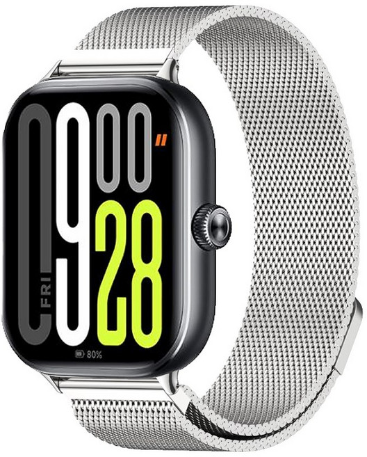 샤오미 레드미워치 6 5 4 & 스마트밴드9프로 8프로 호환 메탈 밀레니즈 스트랩, 자석형, 실버, 1개