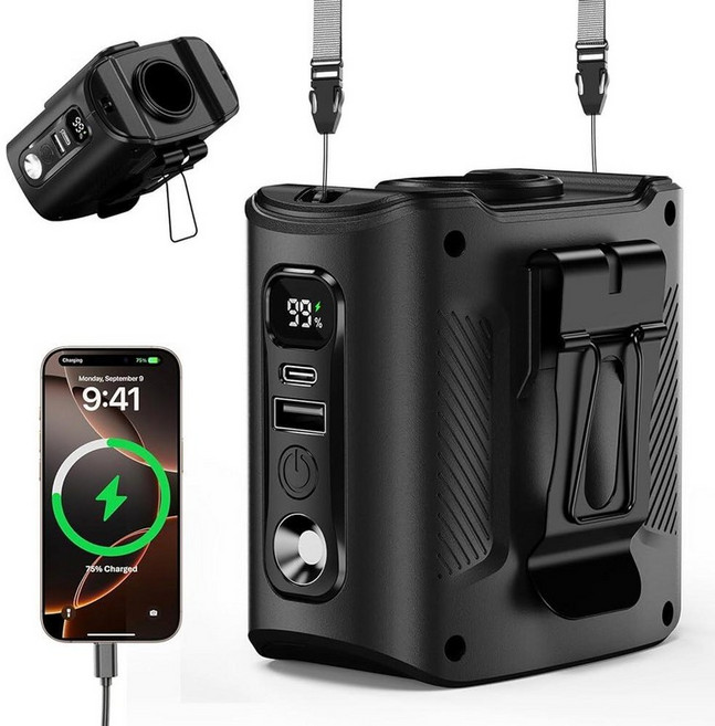 ColdSky 휴대용 허리 팬 10000mAh 충전식 LED 디스플레이 및 60시간 작동 시간 11000RPM 브러시리스 모터 셔츠 팬 야외 작업 캠핑 농장 작업, Black