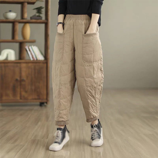 경량 면바지 여성 보온 캐주열 배색 패션 포켓 패딩 조거바지 밴딩 배기팬츠