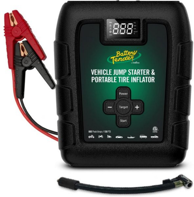 배터리 텐더 800 암페어 점프 스타터 및 타이어 공기주입기 콤보 장시간 사용을 위한 리튬 LED 손전등 비상 깜박이 빠른 USB 충전 포트 2개 0303010WH, 배터리 텐더 800 암페어 점프 스타터 및 타이어 공기