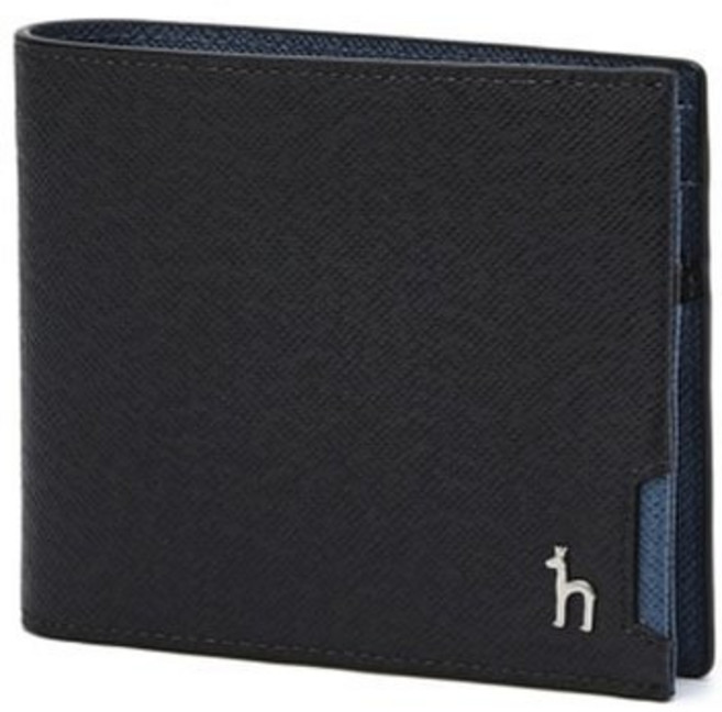 COLOR POINT 헤지스)네이비 배색포인트 소가죽 슬림 반지갑 HJWA5F381N3