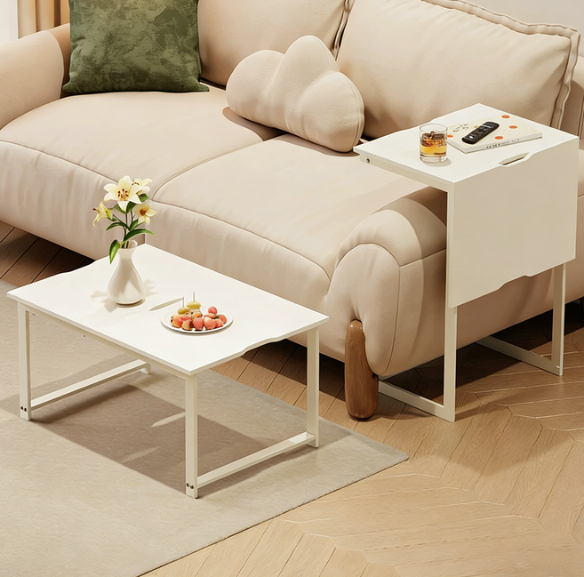 사이드 테이블 다용도 변형 간이 보조 식탁 거실 디자인 미니 티테이블, 화이트