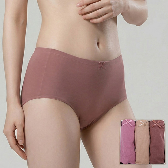 제임스딘 3매입 여성 40수 순면 위생팬티 하이웨스트 면 팬티 속옷 세트