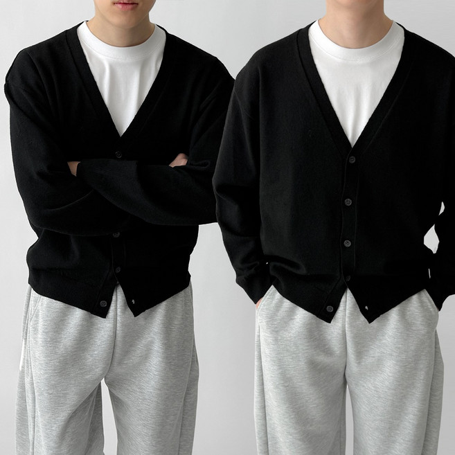 빠델 어깨넓어보이는 탄탄한 루즈핏 남성 사계절 울 니트 가디건