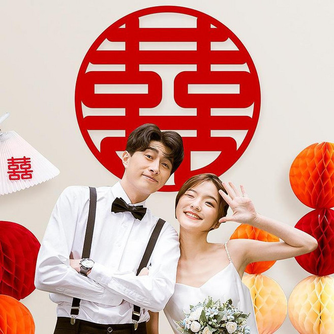 雕花喜字 79x79cm 裝飾貼紙, 50 超大圓喜字 1張 出片神器 - 超大喜字, 1個