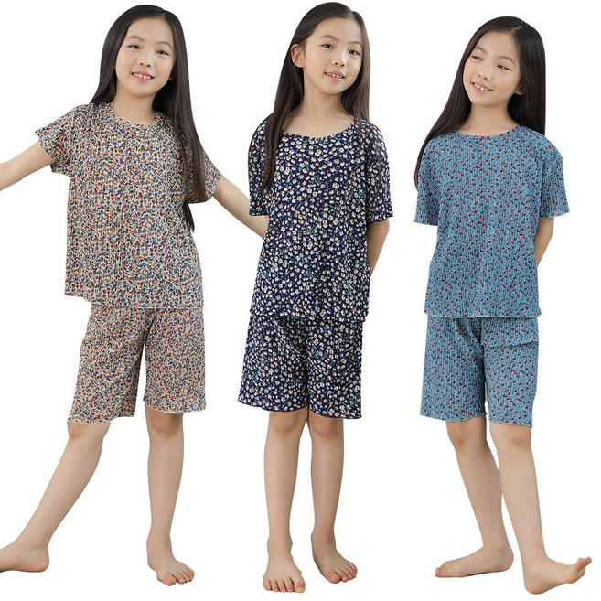 아동 반팔 잠옷 세트 꽃주름 까실이 쿨 냉감 아이스 여름 파자마 주니어 어린이 여아 유아 실내복 옷 홈웨어 set 반팔 반바지