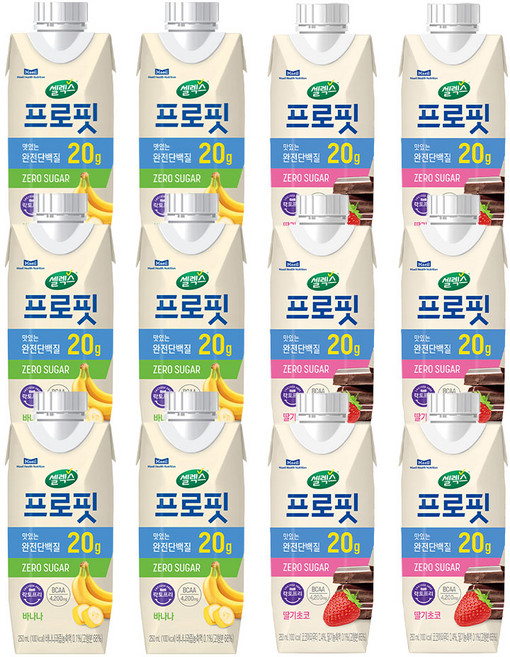 셀렉스 프로핏 (바나나 6팩 + 딸기초코 6팩), 12개, 250ml