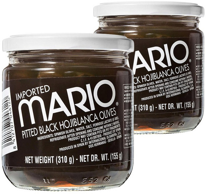 마리오 피티드 블랙 오히블랑까 올리브, 310g, 2개
