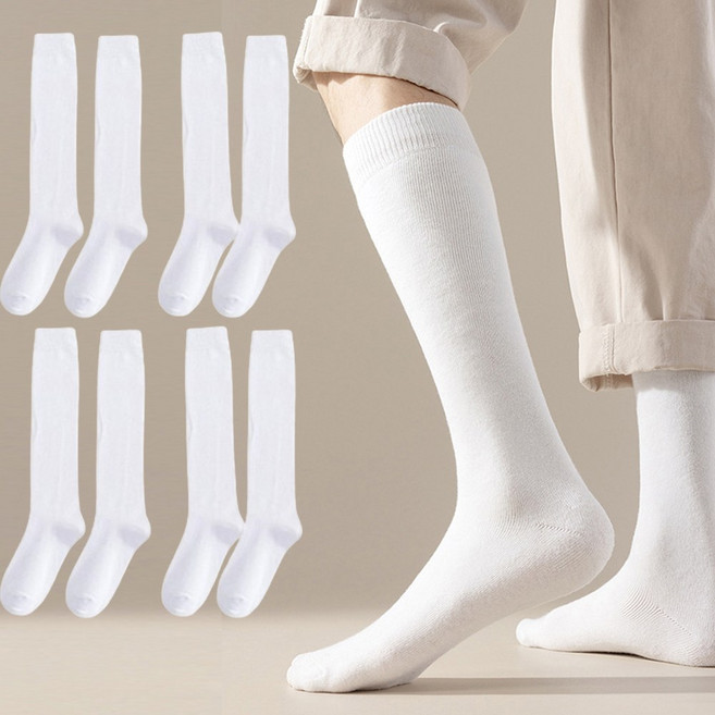 [4켤레 세트] 남자 사계절 장목양말 정장용 무릎 아래까지 오는 롱삭스 신축성 좋은 남성양말