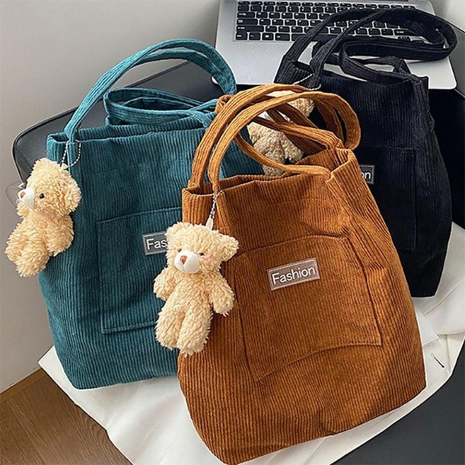 여성 데일리 골지 코듀로이 앞주머니 숄더백 에코백 여자 가방 캔버스백 캐주얼 쇼퍼백