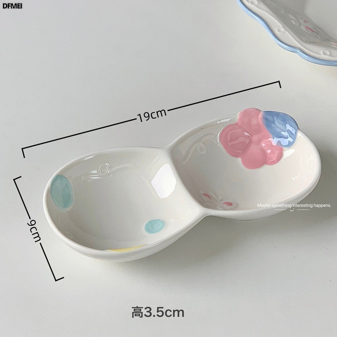 DFMEI 高溫釉下彩碗碟套裝家用高級感湯碗飯碗網紅喬遷陶瓷餐具碗盤全套, 1個, 萄你歡心-7.5英寸分格碟, 參考詳情