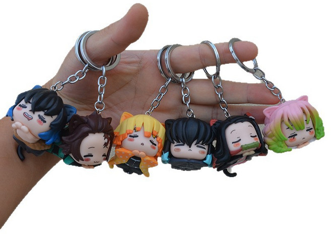 국내배송 애니메이션 귀멸의 칼날 고양이피규어키링 무이치로 네즈코 탄지로 이노스케 젠이츠 미츠리, 6종세트, 1개