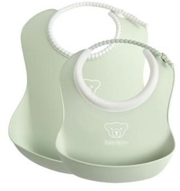 베이비뵨 초경량 파스텔 이유식 방수 턱받이 목둘레 조정가능, 2사이즈세트, 1개입, 파우더그린 2사이즈세트