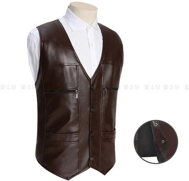 꽃소담 봄가을 남성용 포켓 클래식 라이더 가죽 조끼 베스트 MAL439