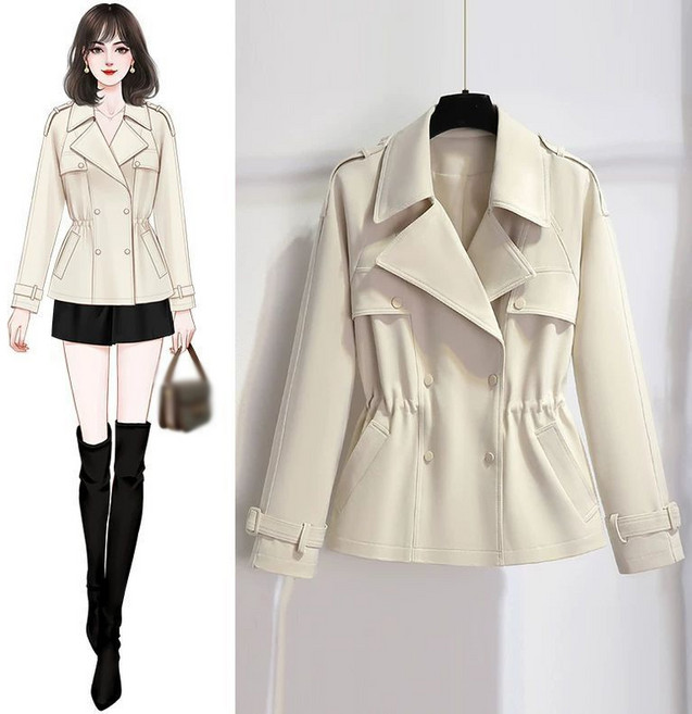 AOKADA 여성 봄 가을 심플 숏 트렌치 코트 키작녀 카라넥 트렌치 자켓 아우터