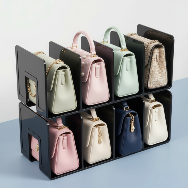 융풍 가방보관함 수납 정리함 가방보관선반4칸, 2개, 블랙