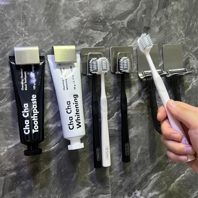 무이코 무타공 초강력접착 304 올스텐 모던 칫솔걸이세트, 2세트, 모던실버