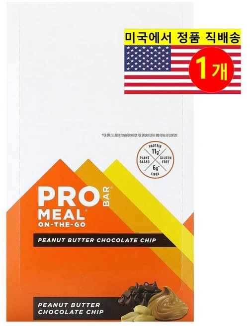 ProBar 운동 전 후 땅콩 버터 초콜릿 칩 프로틴 스낵 12개입 1020g 1개, 1.02kg - 쿠팡