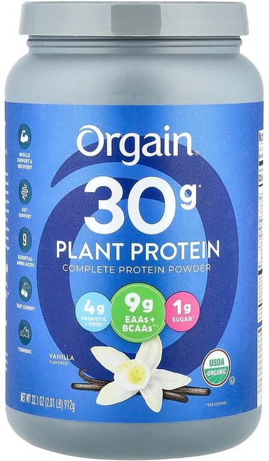 Orgain 컴플리트 식물성단백질 분말 바닐라 맛 912g(2.01lb) Orgain (올게인), 1개, 912g - 쿠팡
