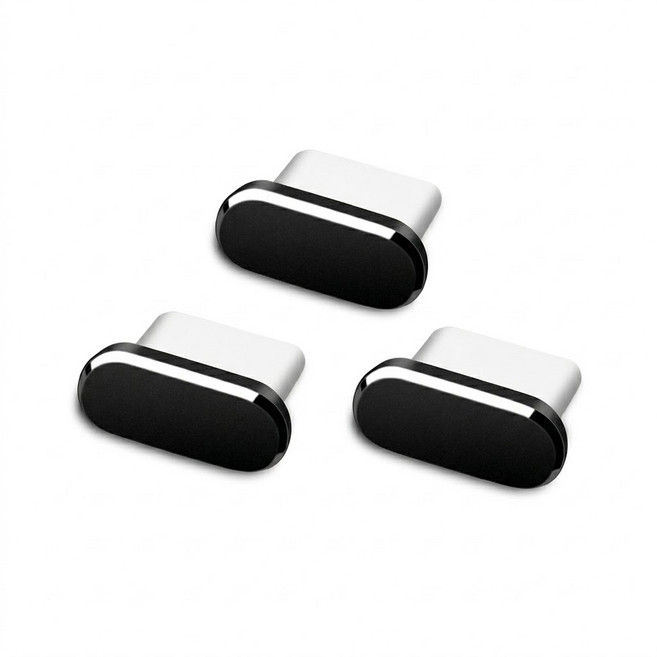 티놀지 휴대폰 메탈 C타입 충전단자 보호캡 먼지마개, 3개, 블랙