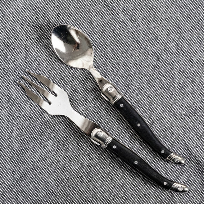 장네론 라귀올 티세트 2P 세트 디저트 티스푼 티포크, 1개, 티스푼 + 티포크, 블랙