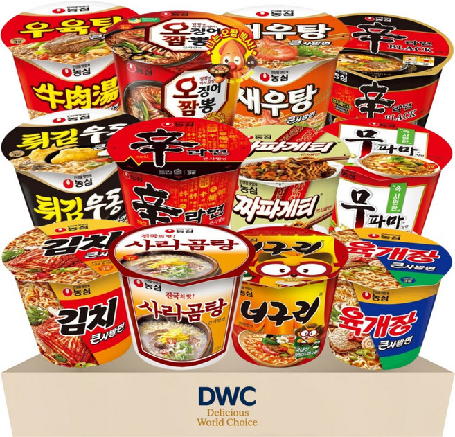 [DWC] 농심 컵라면 큰사발 세트 12종 (신라면+짜파게티+육개장+김치+신라면블랙+새우탕+너구리+오징어짬뽕+튀김우동+사리곰탕+우육탕+무파마), 1박스